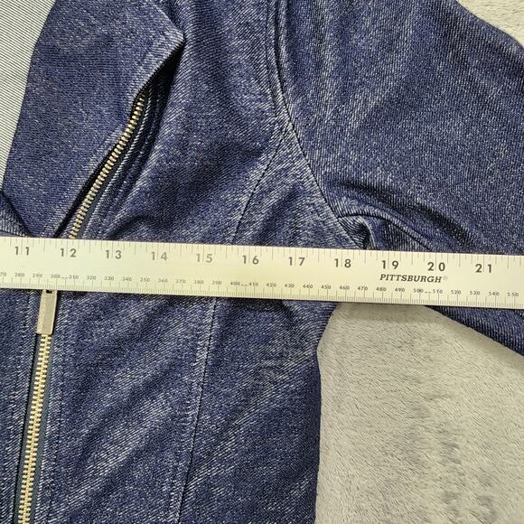 Liz Claiborne Jacket Womens Blue Denim Look Stretch Knit Asymmetrical Zip Moto - Picture 8 of 10